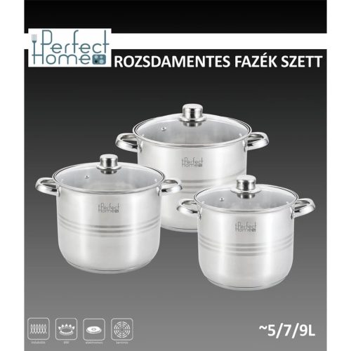 Rozsdamentes edénykészlet / fazék szett üvegfedővel 5, 7, 9 liter