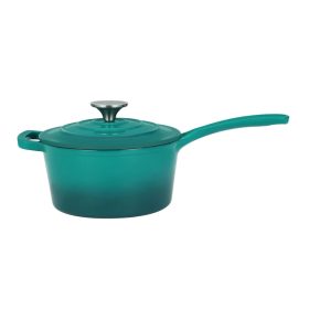   Zománcozott öntöttvas nyeles lábas fedővel 19 cm 1,9L türkiz