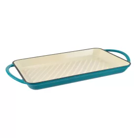   Zománcozott öntöttvas grill tepsi 33 x 21,5 cm türkizkék