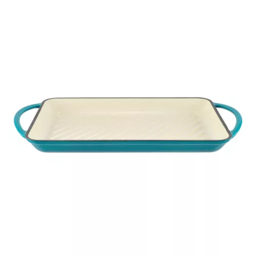 Zománcozott öntöttvas grill tepsi 33 x 21,5 cm türkizkék