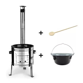   Zománcozott gulyás bogrács szett - 14 literes zománcozott gulyás bográccsal + inox bográcsház 36 cm
