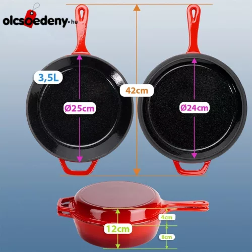 Zománcozott öntöttvas serpenyő fedővel 24 cm