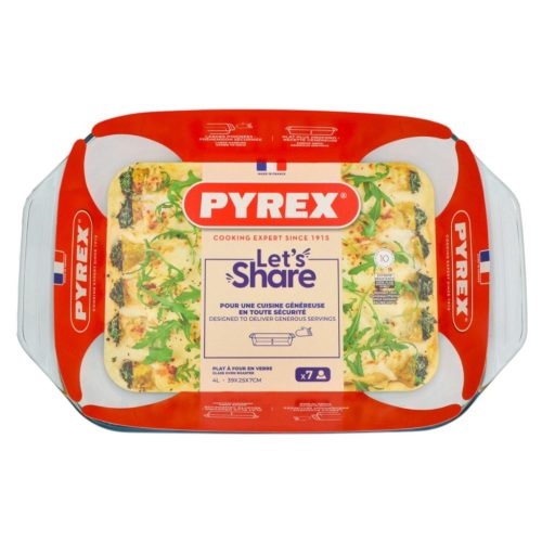 Pyrex Let's Share szögletes üveg sütőtál 39 x 25  x 7 cm 4 liter
