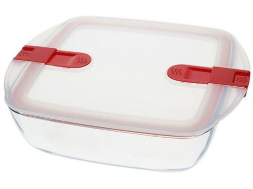 Pyrex COOK&HEAT Szögletes sütőtál műanyagfedővel 2,2 liter 25x22x7 cm