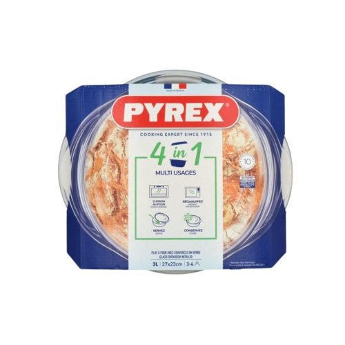 Pyrex kerek üveg sütőtál fedővel 27 x 23 cm 3 liter (2,3 liter + 0,7 liter)