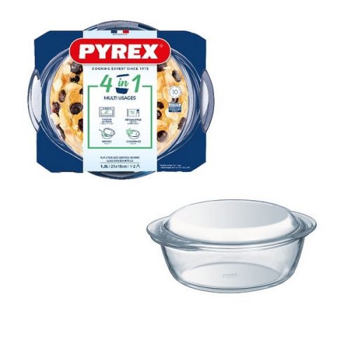 Pyrex kerek sütőtál+fedő 1,3L (1L+0,3L) 21x18 cm