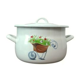 Zománcozott ferde falú fazék fedővel 20 cm