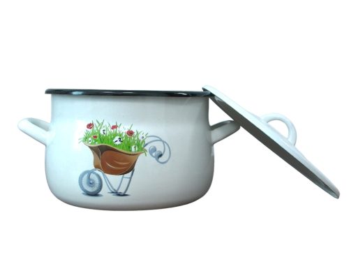 Zománcozott ferde falú fazék fedővel 24 cm