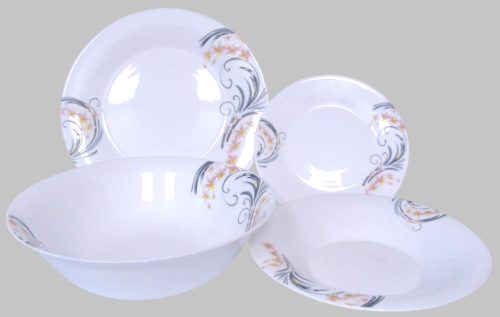 OPAL étkészlet kerek 19 db. rószaszín-szürke porcelán