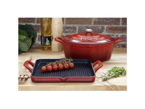 La Cuisine  RED öntöttvas grillsütő 29×26 cm 2 fülű