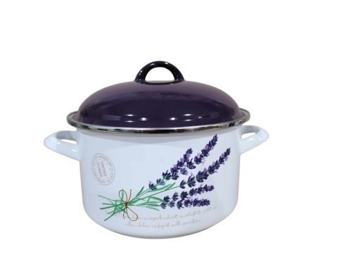 Bonyhádi zománcozott fazék fedővel 5,5 liter 24 cm levendulás