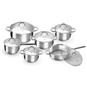 Deluxe 12 részes rozsdamentes edénykészlet üvegfedővel