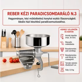 REBER kézi paradicsomdaráló inox N.3 45x28,5x37 cm