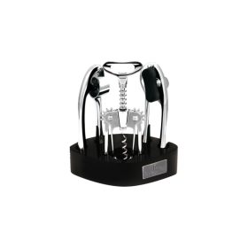   Berlinger Haus Royal Black Collection 4 részes rozsdamentes acél konyhaeszköz készlet fa tartóban