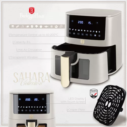Berlinger Haus Air Fryer, Forró levegős, 8 L, átlátszó ablakkal, Sahara Collection
