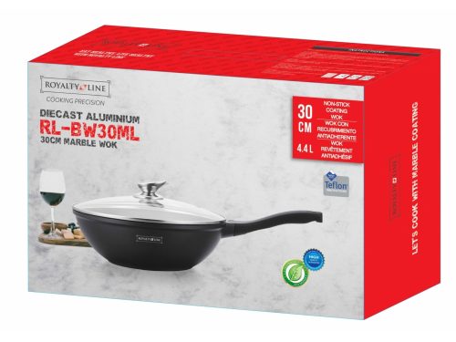 Royalty Line wok 30 cm, márvány kivitel, indukciós, fekete, üvegfedő
